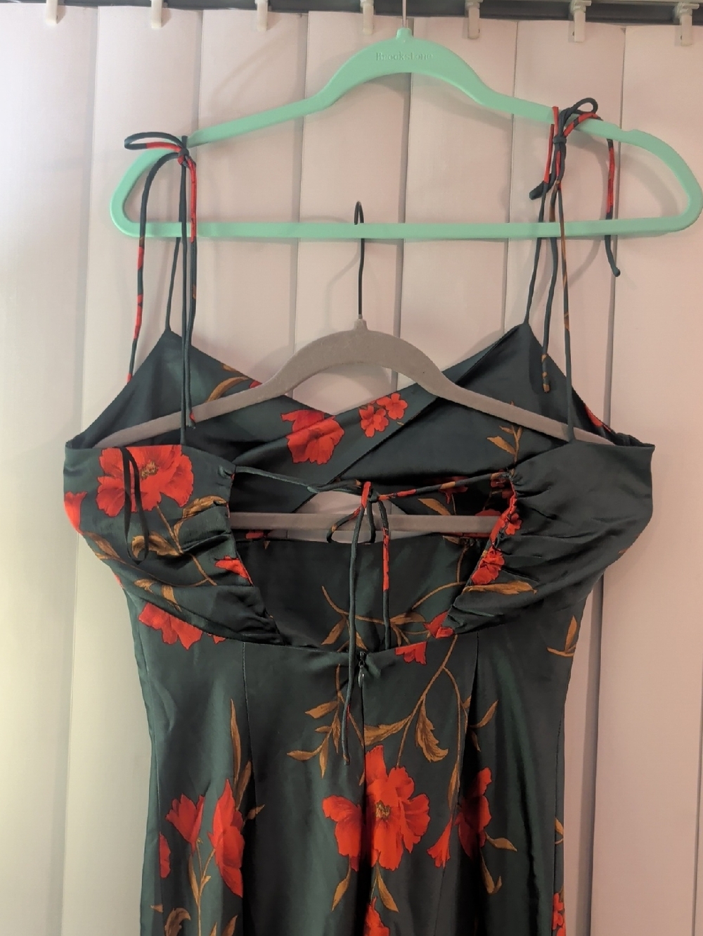 Hello Molly Green Slip Dress with Floral Accents - Picture 3 of 5